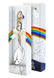 Серебряная детская ложка «Лошадка в яблоках» с рыжей эмалью