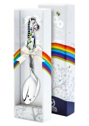 Серебряная детская ложка «Лошадка в яблоках» с черной эмалью