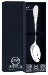 Серебряная чайная ложка «Кружевные узоры» с белой эмалью