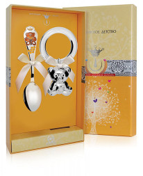 Набор детского серебра «Мишка» с погремушкой на кольце