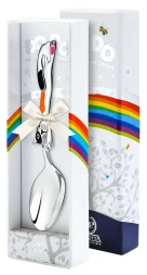 Серебряная детская ложка «Котик» с рыжей эмалью