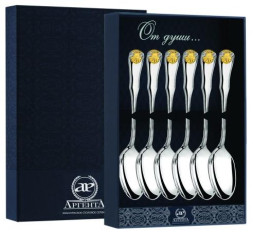 Серебряный чайный набор «Визит» с золочением на 6 персон