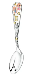 Серебряная детская ложка «Зодиак-Близнецы» с золочением и эмалью