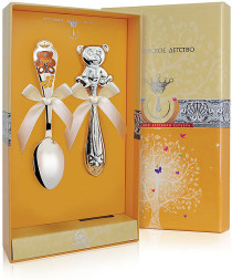 Набор детского серебра «Мишка» с погремушкой