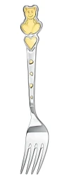 Серебряная детская вилка «Мишка с сердечками» с золочением