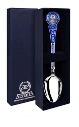 Серебряная чайная ложка «Матрона» с синей эмалью