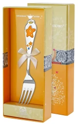 Серебряная детская вилка «Звезда» для мальчика с синей эмалью