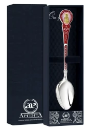 Серебряная чайная ложка «Матрона» с золочением и красной эмалью