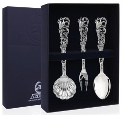 Серебряный набор для чая « Охотничий» с чернением