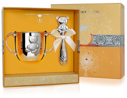 Набор детского серебра с поильником «Мишка» и погремушкой