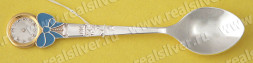 Серебряная детская ложка «Часики» с золочением и голубой эмалью