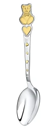 Серебряная детская ложка «Мишка с сердечками» с золочением