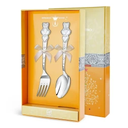 Набор детских серебряных столовых приборов «Мишка с сердечками»