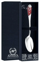 Ложка чайная с красной эмалью «Роза»