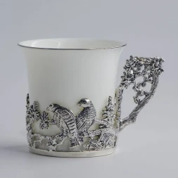 Серебряный набор для кофе «Глухари» с чернением