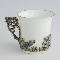 Серебряный кофейный набор «Кабан» с чернением