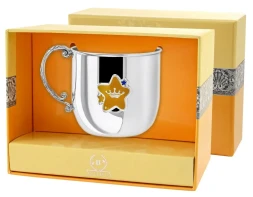 Серебряная детская кружка «Звезда» с синей звездочкой с эмалью