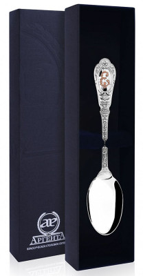 682ЛЖ03012 Серебряная чайная ложка «Фамильная» с логотипом «Е»