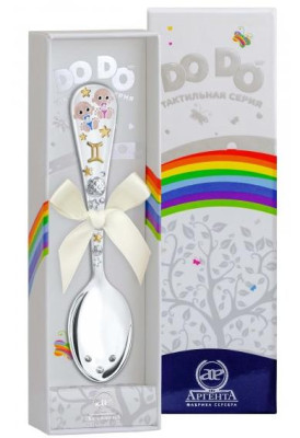 Серебряная детская ложка «Зодиак-Близнецы» с золочением и эмалью