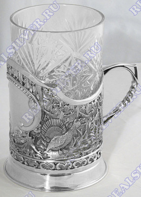 358ПС00001 Серебряный подстаканник «Глухарь» с чернением