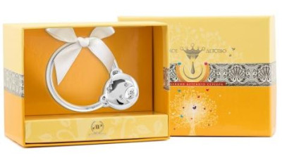 1034ПГ05801 Серебряная погремушка «Мишка на кольце»