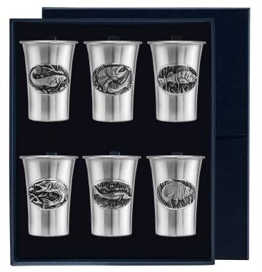 452НБ00806 Набор серебряных стопок «Рыбацкие» с чернением